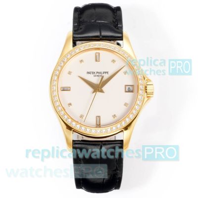 Swiss Replica GR Patek Philippe Calatrava 5127 Gold Diamond Bezel Watch 37mm 